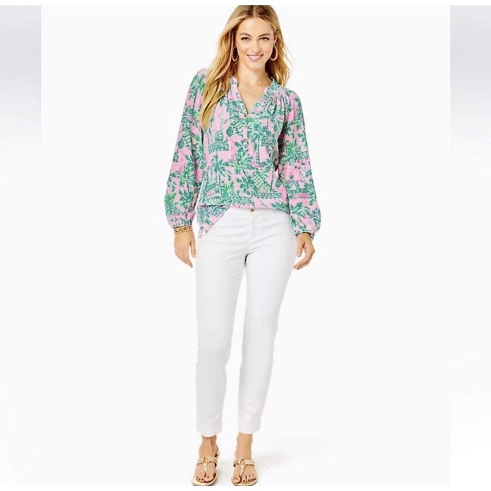 Lilly Pulitzer Kelly Jacquard Ankle Pants Womens 10 White Textured Slim Leg
